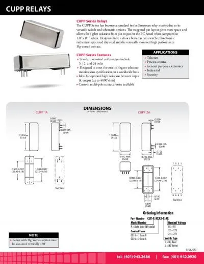 CUPP Series Relays31e CUPP Series has become a standard in the Europea