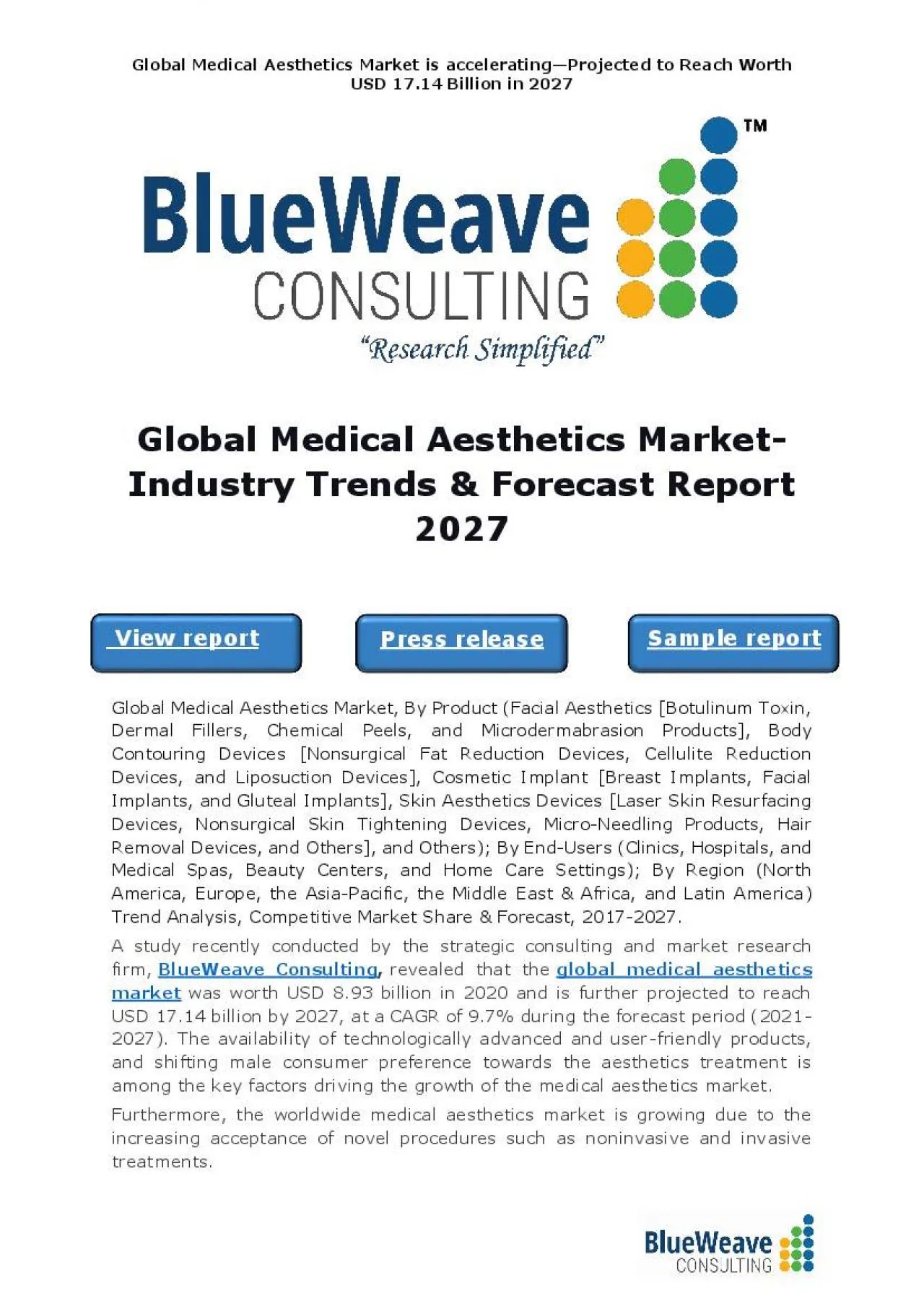 PDF-Global Medical Aesthetics Market- Industry Trends & Forecast Report 2027