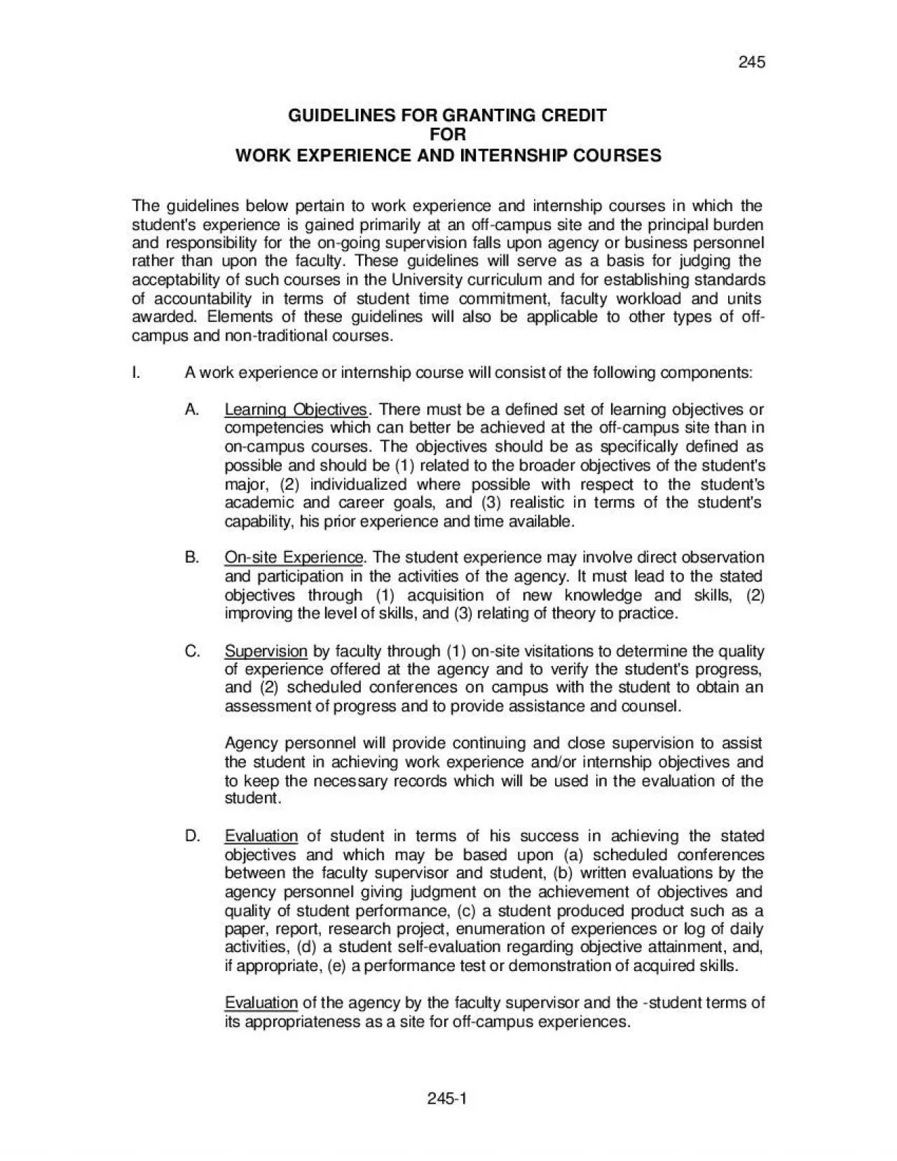 PDF-245 245 GUIDELINES FOR GRANTING CREDIT FOR WORK EXPERIENCE AND INTERNS