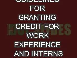 245 245 GUIDELINES FOR GRANTING CREDIT FOR WORK EXPERIENCE AND INTERNS