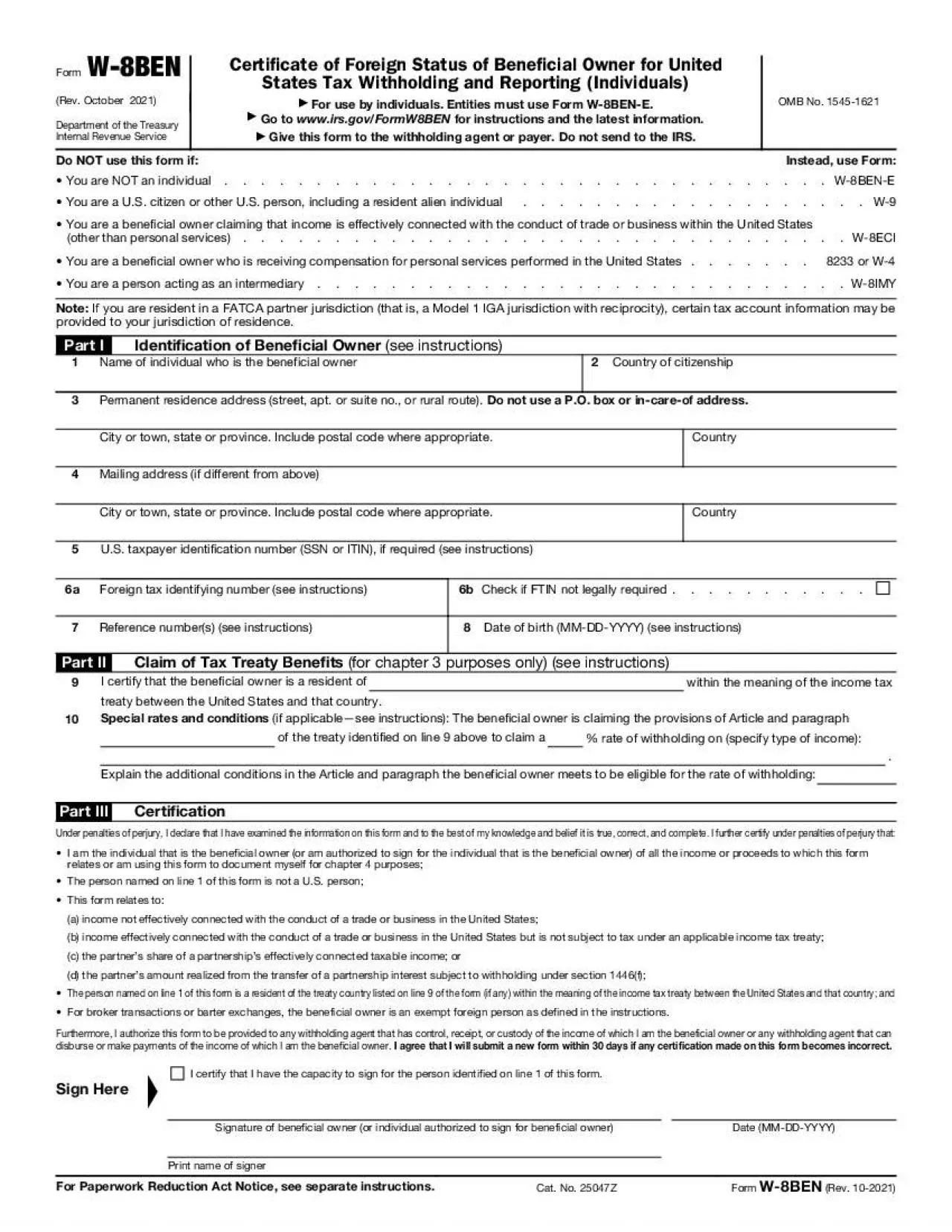 PDF-Form W8BENRev October 2021