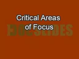 Critical Areas of Focus