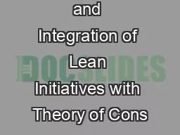 Prioritization and Integration of Lean Initiatives with Theory of Cons