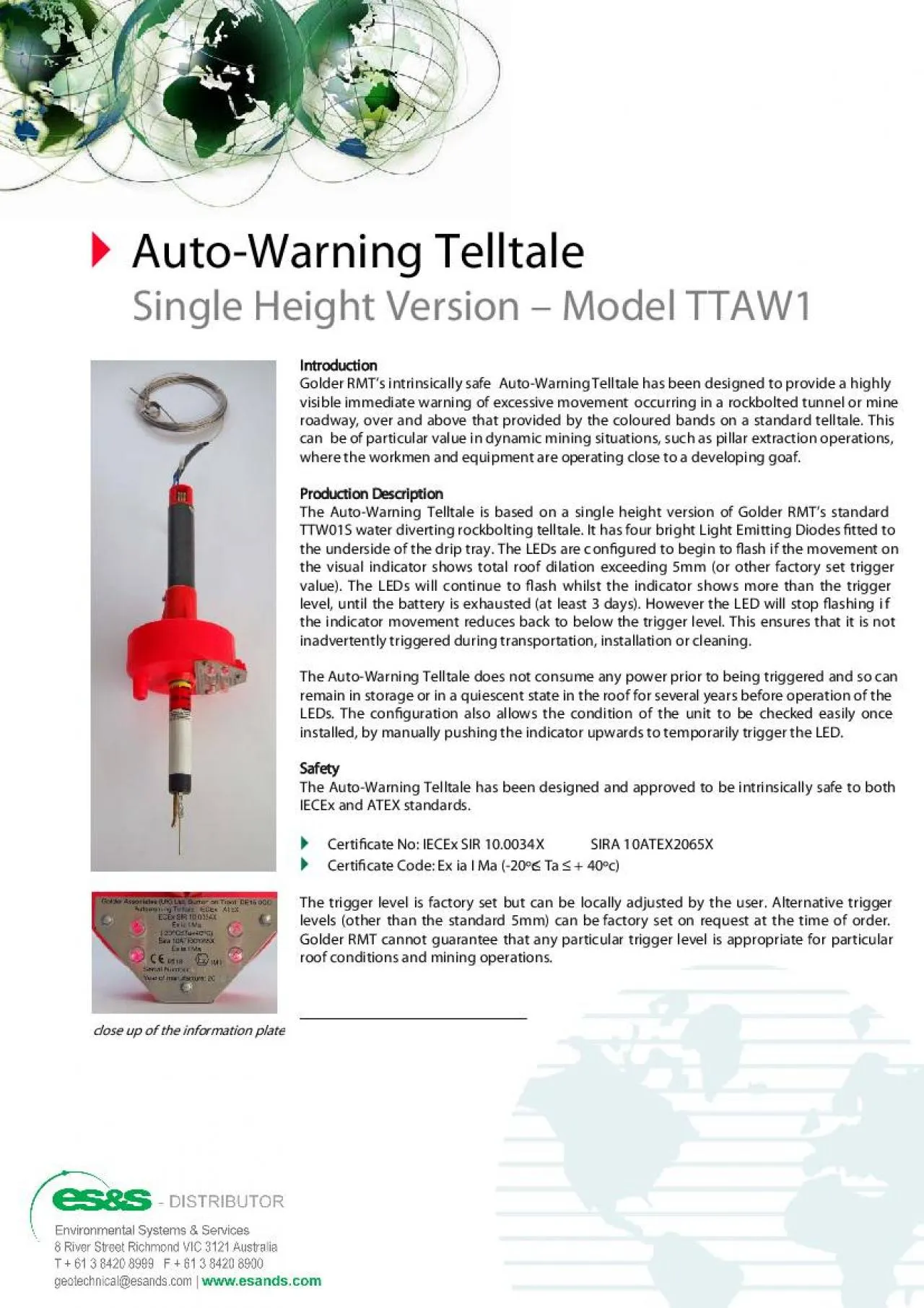 PDF-AutoWarningTelltale Single Height Version 150 Model TTAW1