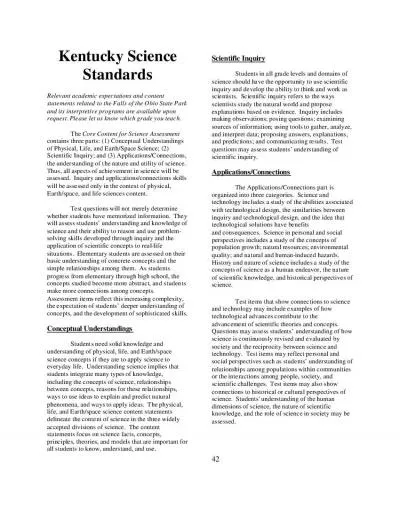 Kentucky Science Standards Relevant academic expectations and content