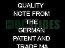 DISCUSSION ON PATENT QUALITY  NOTE FROM THE GERMAN PATENT AND TRADE MA