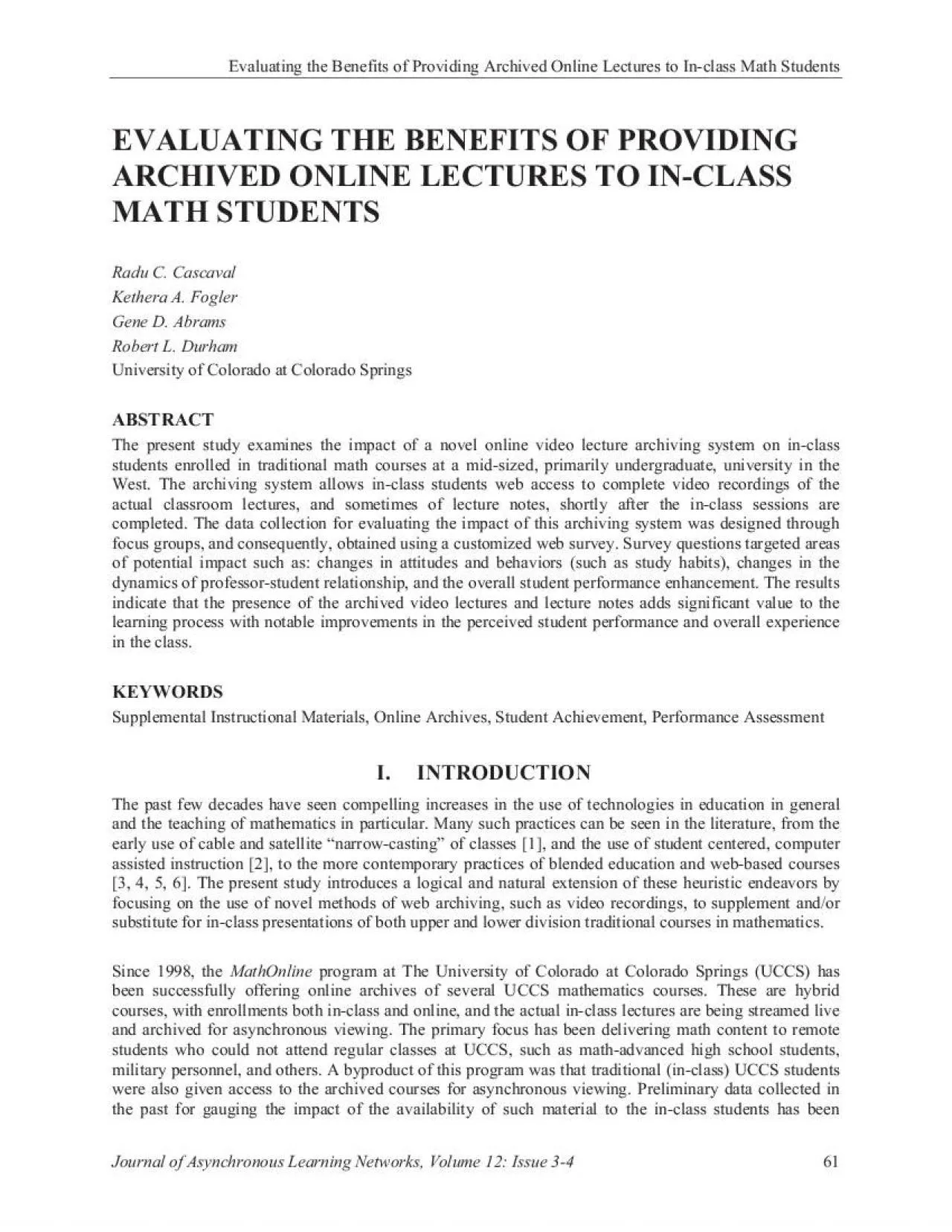 PDF-Evaluating the Benefits of Providing Archived Online Lectures to Incl