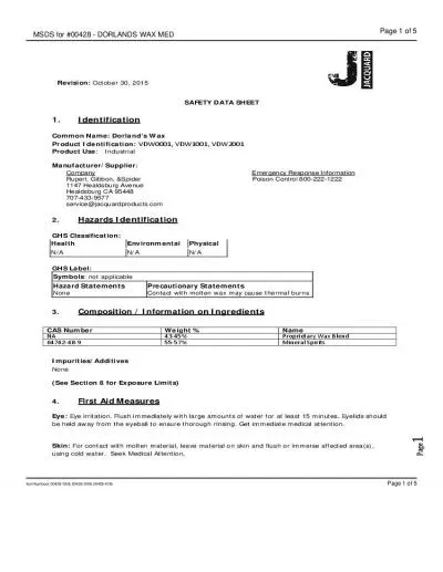 MSDS for 00428  DORLANDS WAX MED