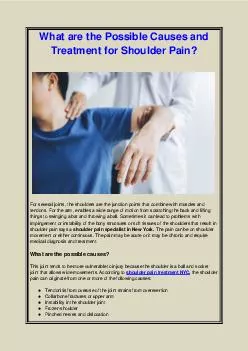 What are the Possible Causes and Treatment for Shoulder Pain?