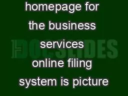 The homepage for the business services online filing system is picture