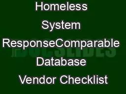 Homeless System ResponseComparable Database Vendor Checklist