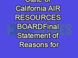 State of California AIR RESOURCES BOARDFinal Statement of Reasons for
