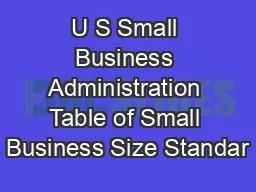 U S Small Business Administration Table of Small Business Size Standar