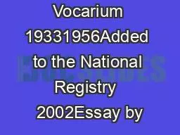 Harvard Vocarium 19331956Added to the National Registry  2002Essay by