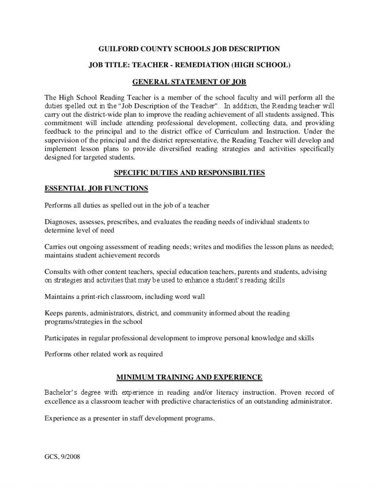 PDF-GUILFORD COUNTY SCHOOLS JOB DESCRIPTION