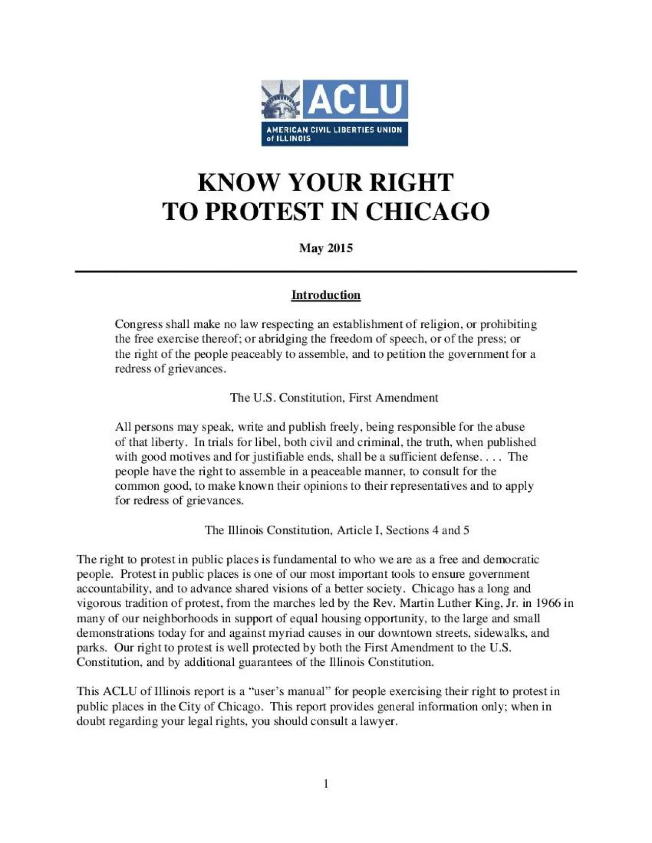 PDF-1 KNOW YOUR RIGHT TO PROTEST IN CHICAGO May 2015