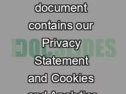 This document contains our Privacy Statement and Cookies and Analytics