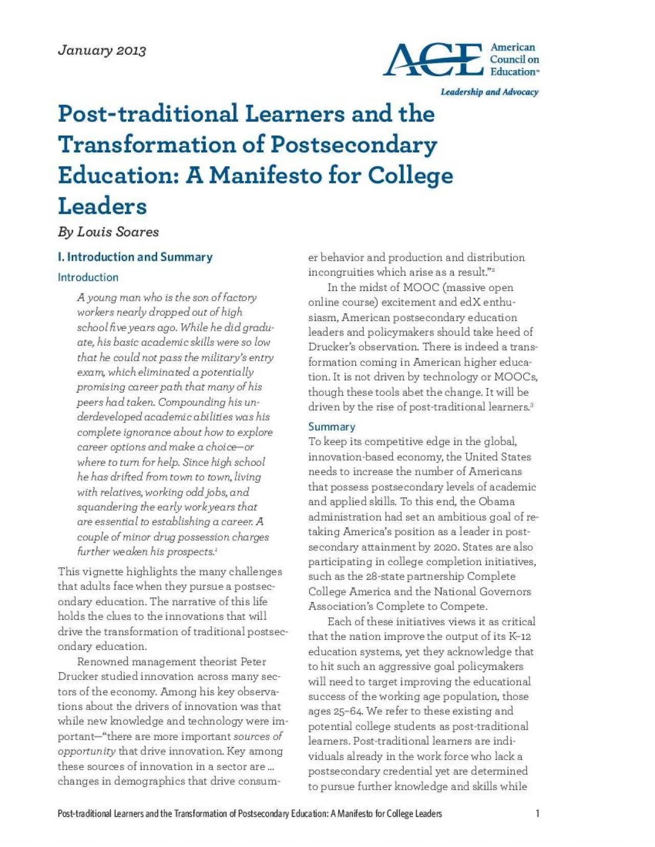 PDF-Posttraditional Learners and the Transformation of Postsecondary Educ