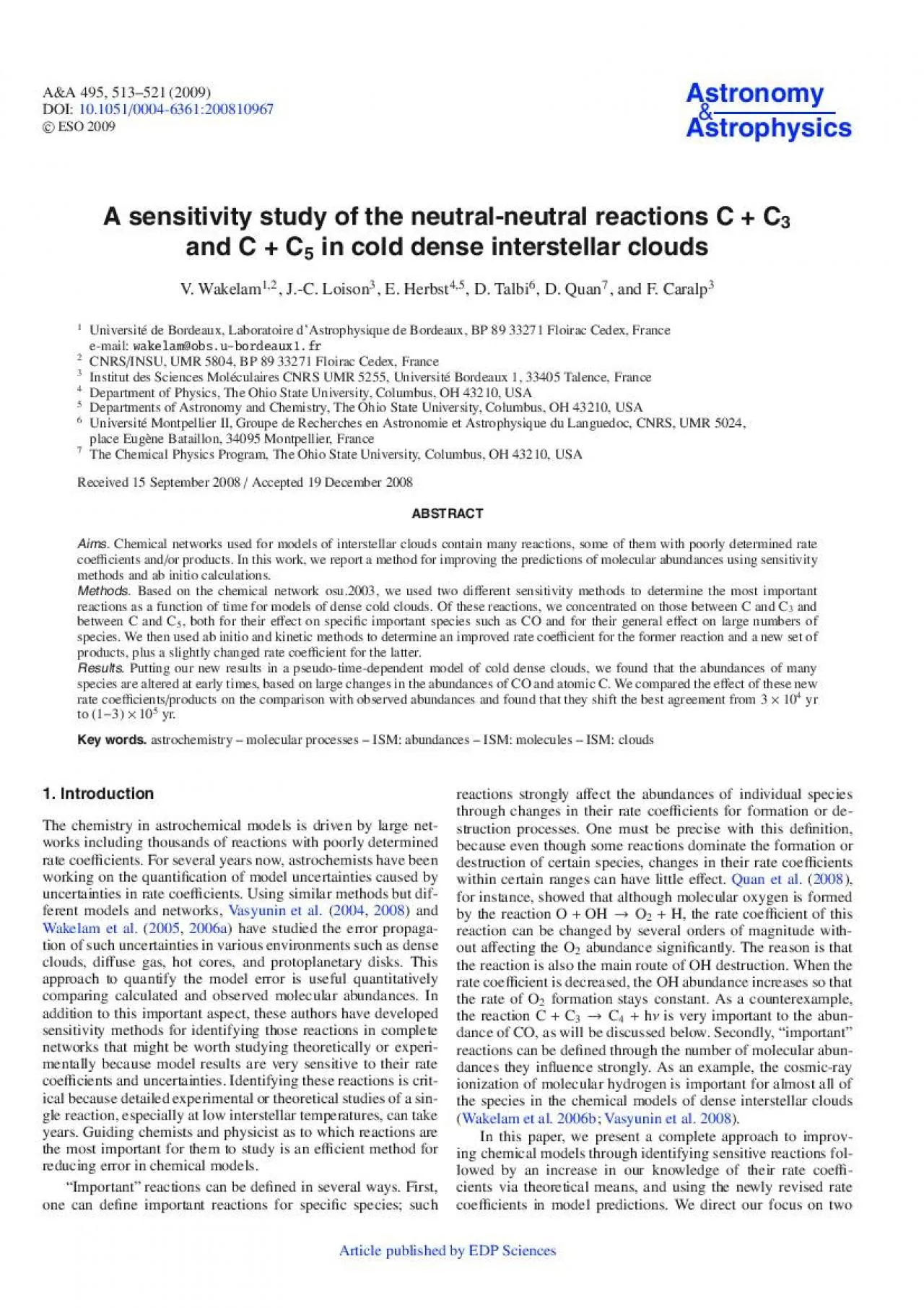 PDF-514VWakelametalSensitivitystudyincoldinterstellarcloudsTable1Mostimpor