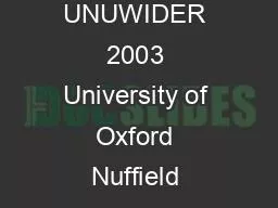 Copyright  UNUWIDER 2003 University of Oxford Nuffield College email