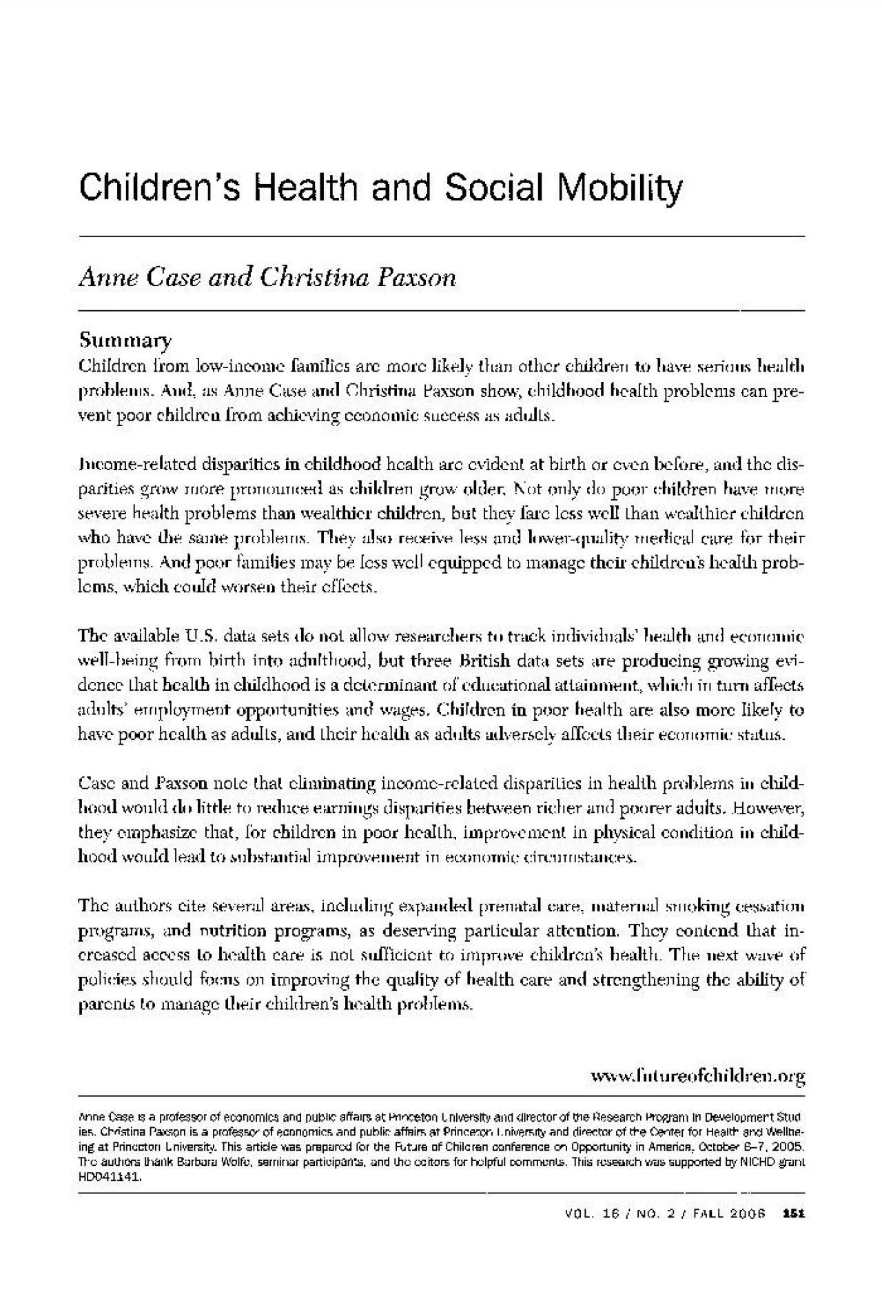 PDF-Childrens Health and Social Mobility Anne Case and Christina Paxson Su