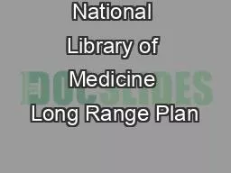 National Library of Medicine Long Range Plan