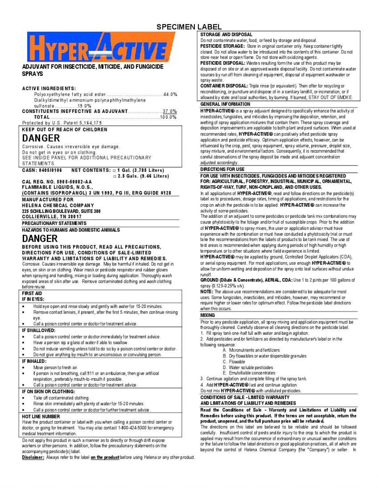 PDF-SPECIMEN LABEL Disclaimer