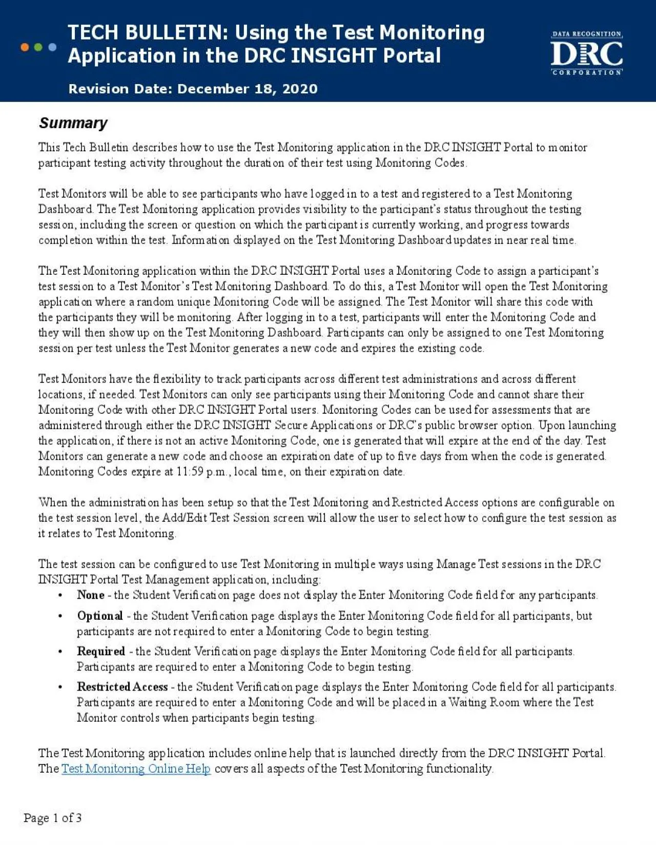 PDF-TECH BULLETIN Using the Test Monitoring