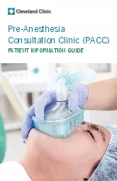 PreAnesthesia Consultation Clinic PACCPATIENT INFORMATION GUIDE