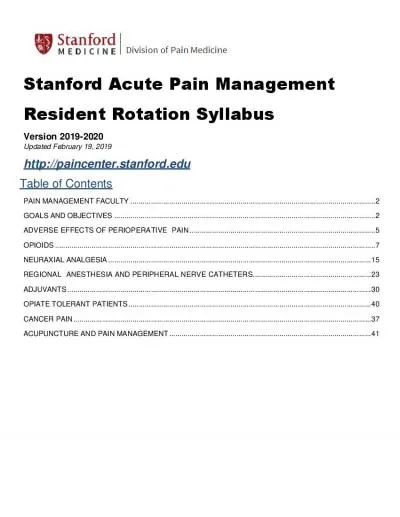 Stanford Acute Pain Management