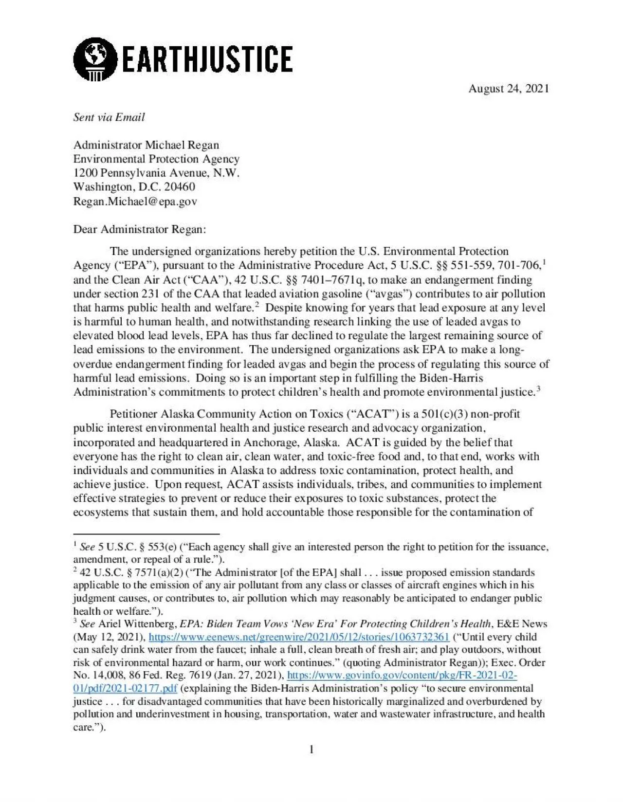 PDF-August 24Sent via EmailAdministrator Michael ReganEnvironmental Protec