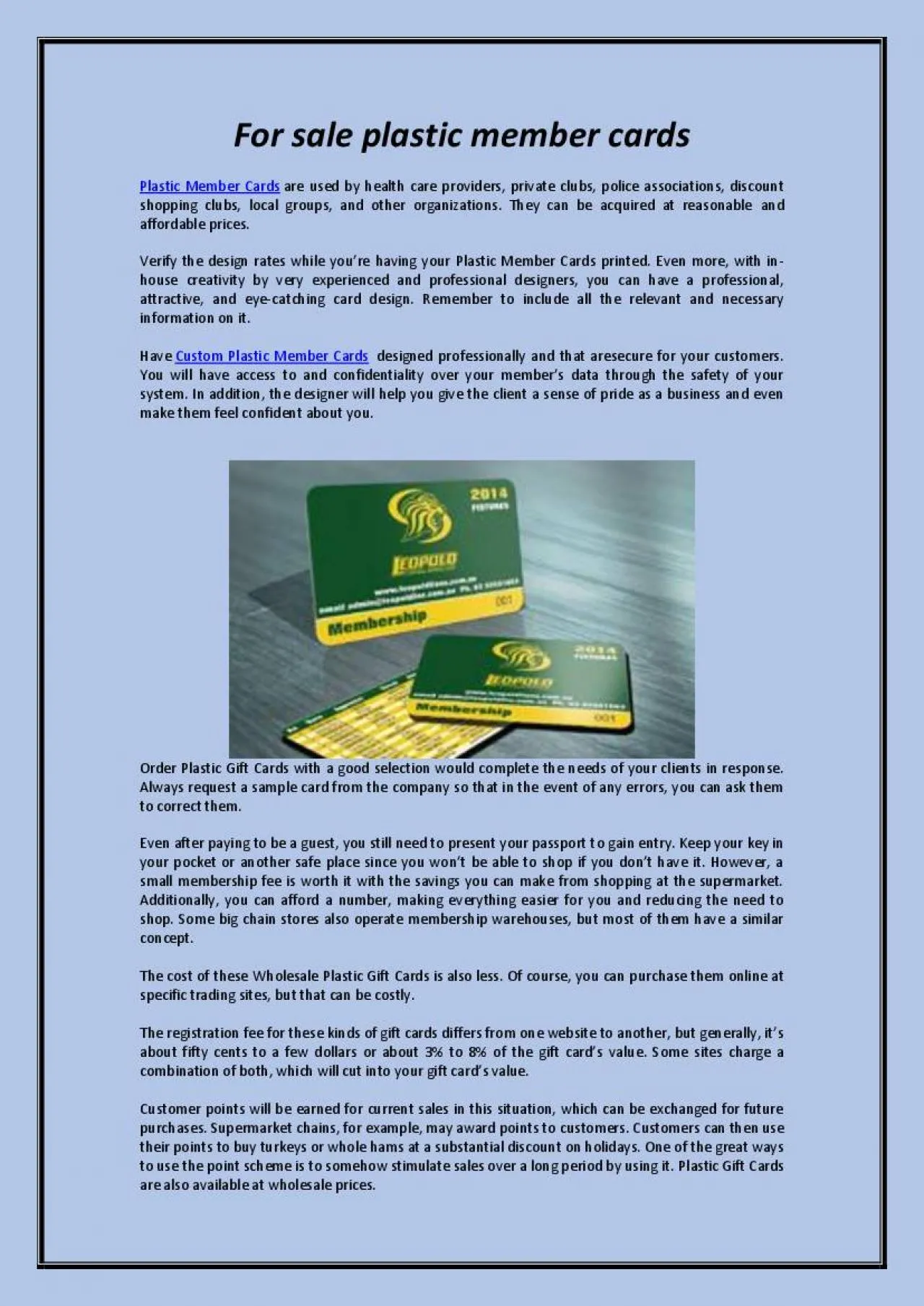 PDF-For sale plastic member cards