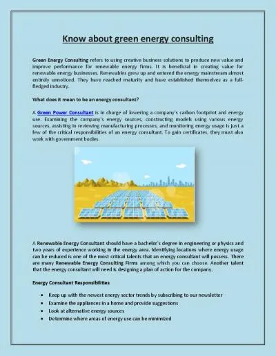 Know about green energy consulting