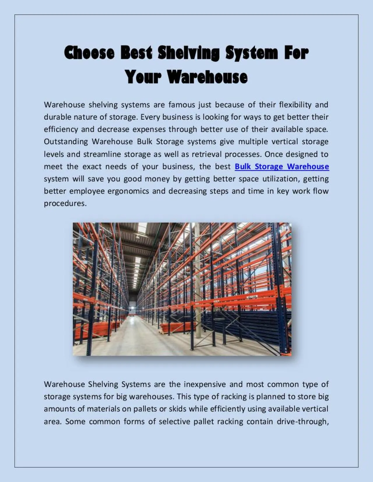 PDF-Choose Best Shelving System For Your Warehouse