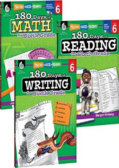 [READ] -  180 Days of Practice for Sixth Grade (Set of 3) 6th Grade Workbooks for Kids Ages 10-12, Includes 180 Days of Reading, 180...