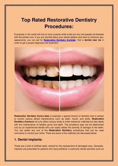 Top Rated Restorative Dentistry Procedures: