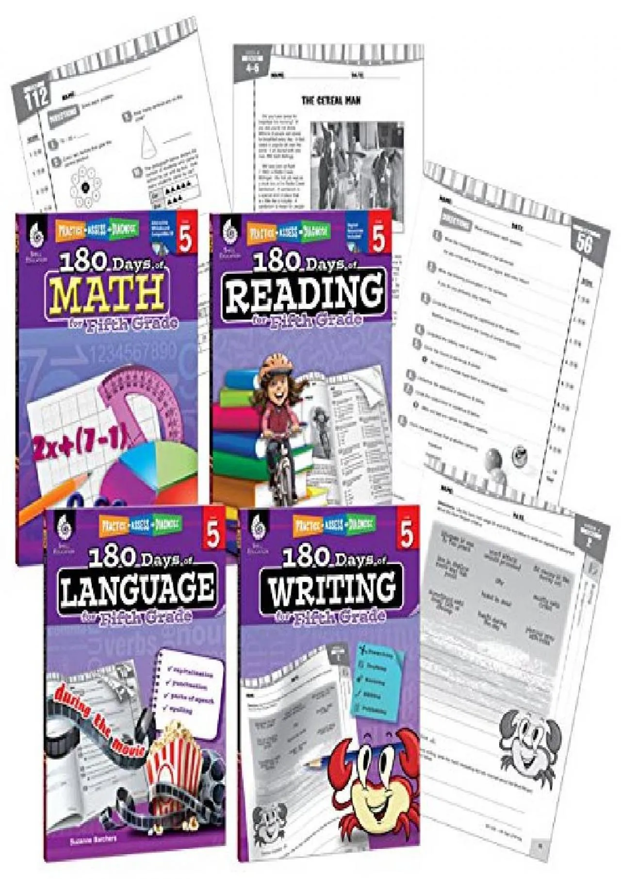 PDF-[DOWNLOAD] - 180 Days of Practice - 5th Grade Workbook Set - Includes 4 Assorted Fifth