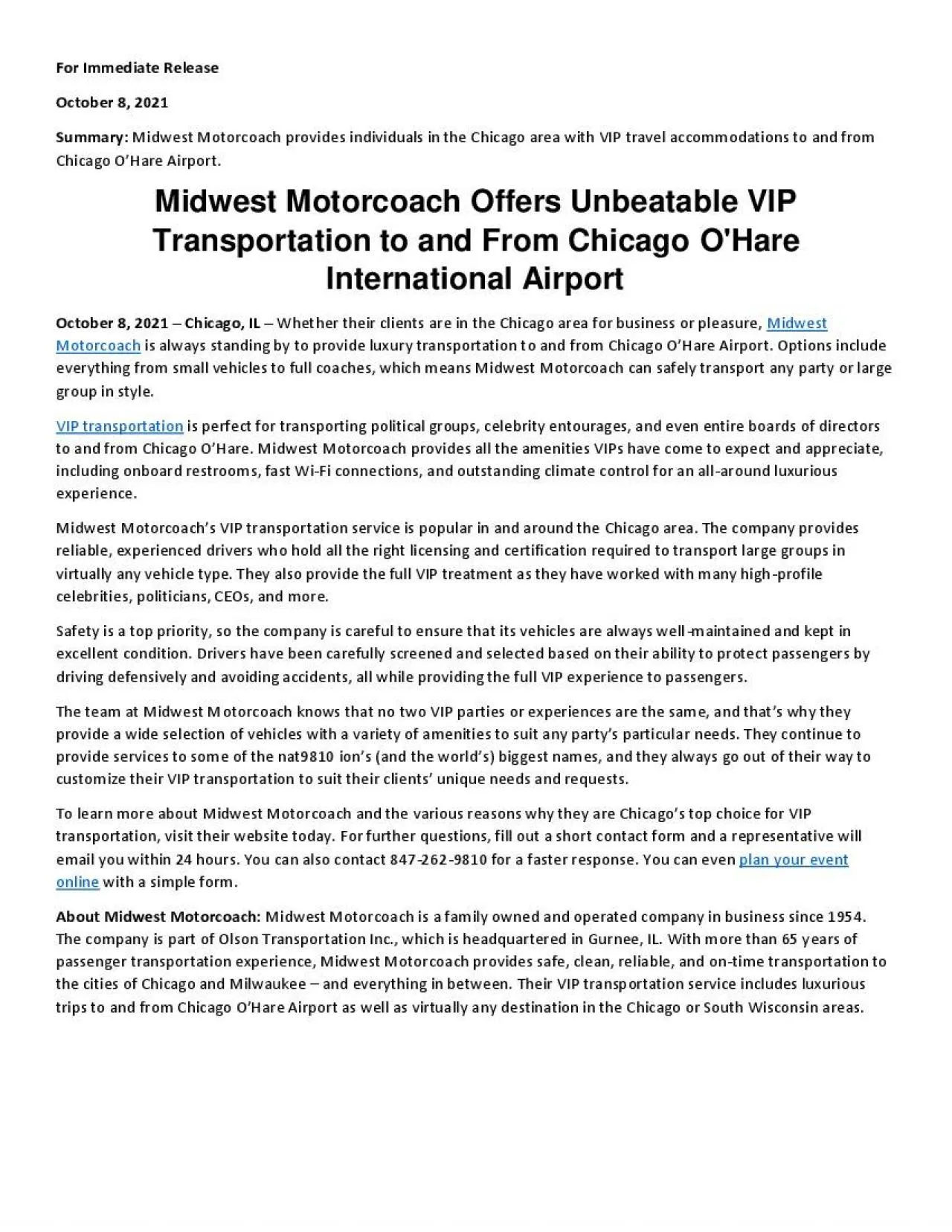 PDF-Midwest Motorcoach Offers Unbeatable VIP Transportation to and From Chicago O\'Hare International