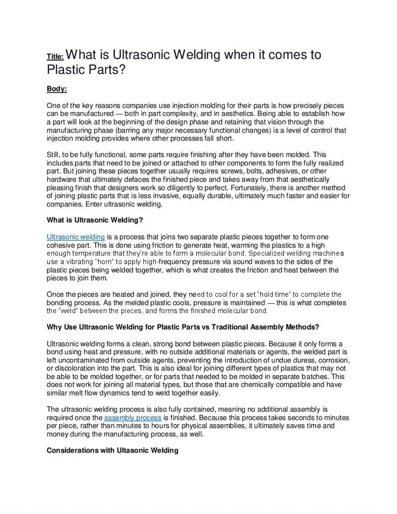 PDF-What is Ultrasonic Welding when it comes to Plastic Parts?