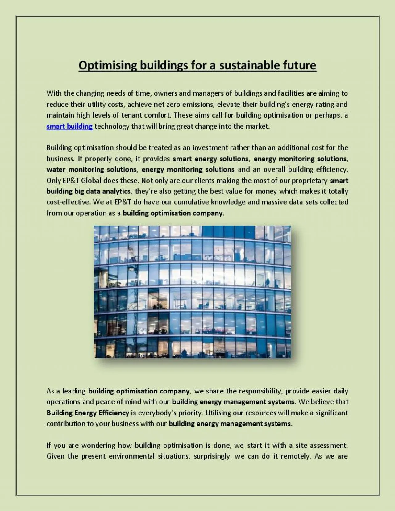 PDF-Optimising buildings for a sustainable future