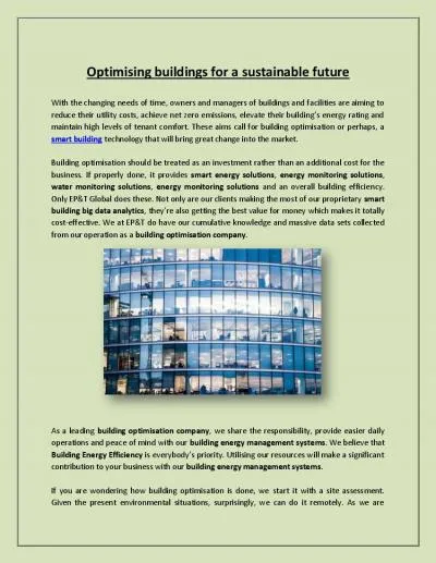 Optimising buildings for a sustainable future