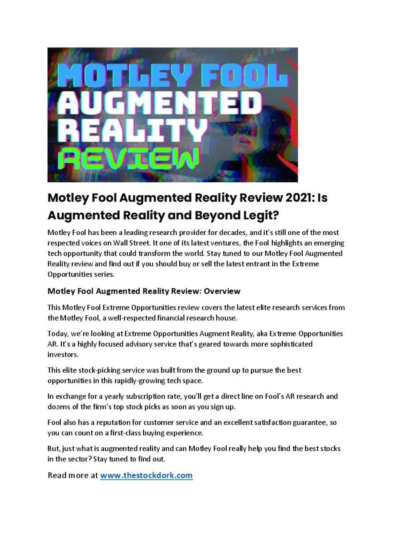 PDF-Motley Fool Augmented Reality Review 2021: Is Augmented Reality and Beyond Legit?