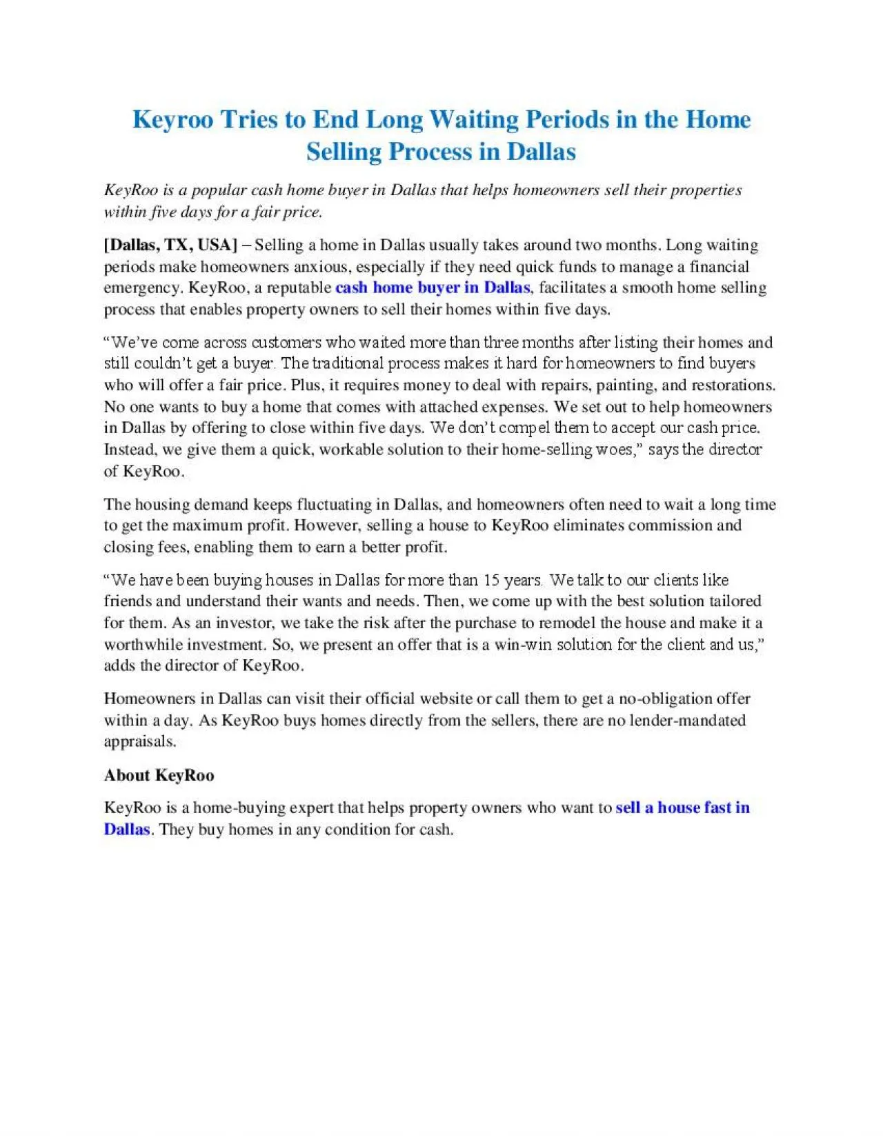 PDF-Keyroo Tries to End Long Waiting Periods in the Home Selling Process in Dallas