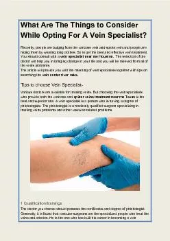 What Are The Things to Consider While Opting For A Vein Specialist?