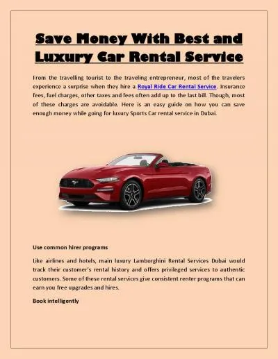 Save Money With Best and Luxury Car Rental Service