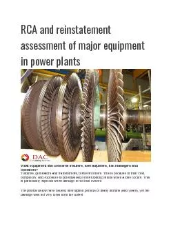 RCA and reinstatement assessment of major equipment in power plants