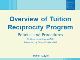 March 1, 2010 Overview of Tuition Reciprocity Program