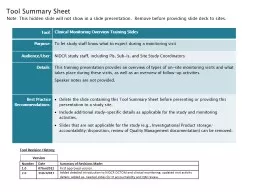 PPT-Tool Summary Sheet Note: This hidden slide will not show in a slide presentation. Remove