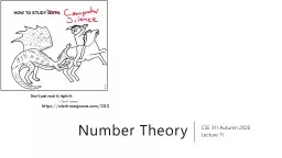 Number Theory CSE 311 Autumn 2020