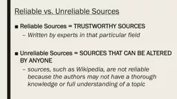 Reliable vs. Unreliable Sources